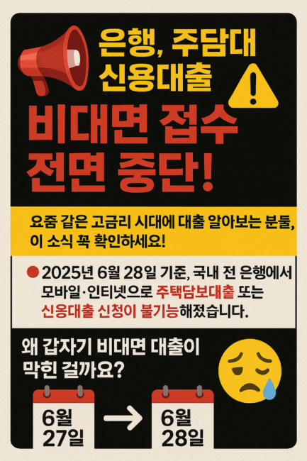 은행, 주담대, 신용대출 비대면 접수 전면 중단