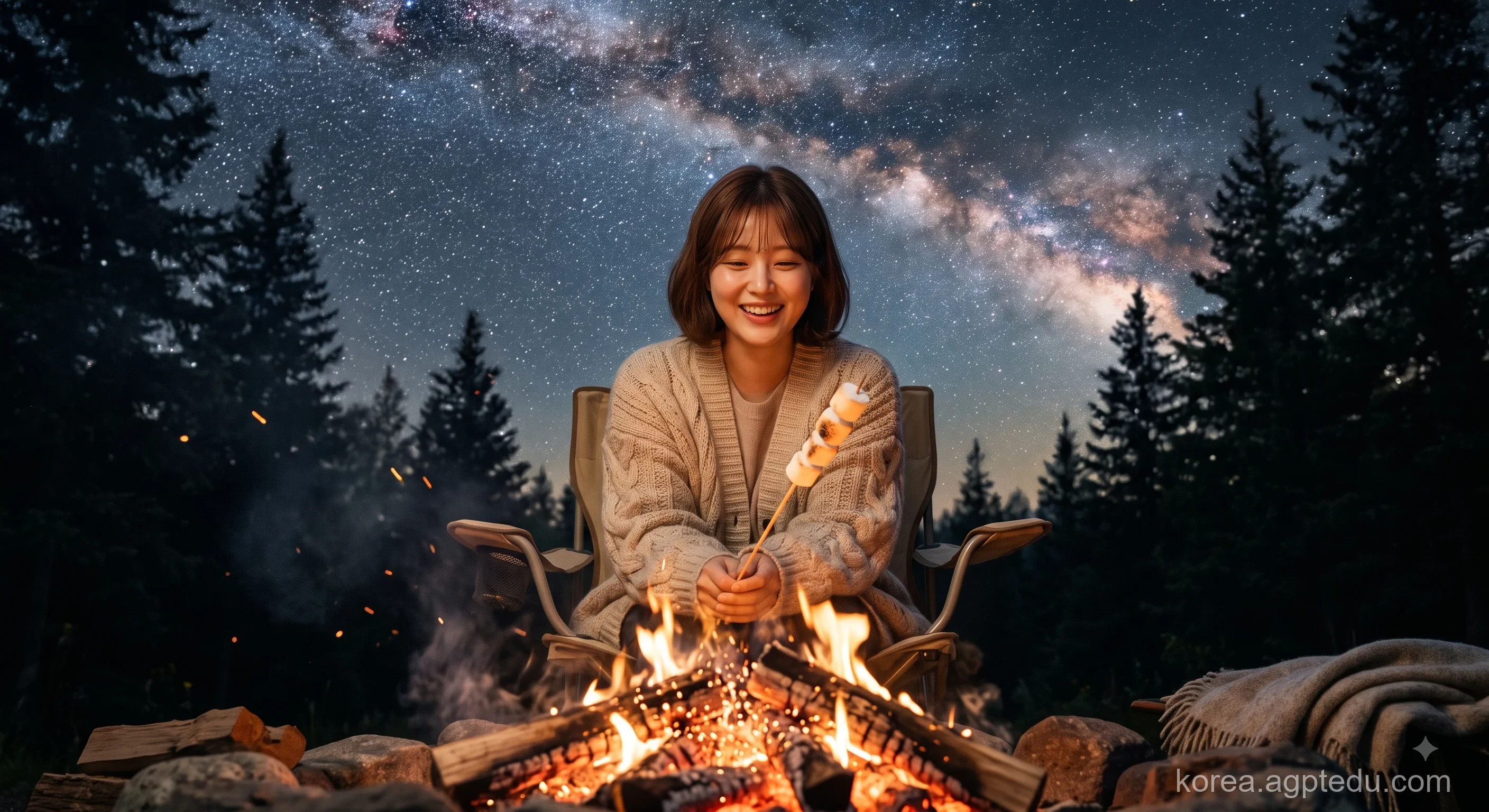초가을 밤하늘 별빛 캠프파이어 이미지