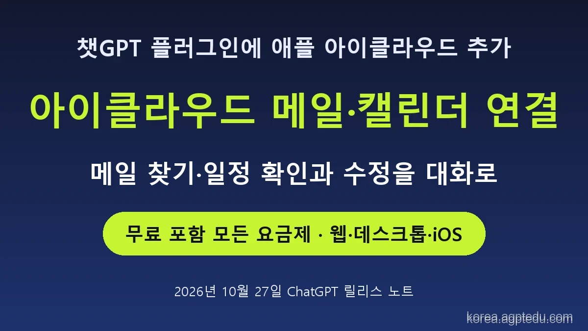 챗GPT 아이클라우드 메일과 캘린더 플러그인 요약, 무료 포함 모든 요금제, 웹 데스크톱 iOS 지원