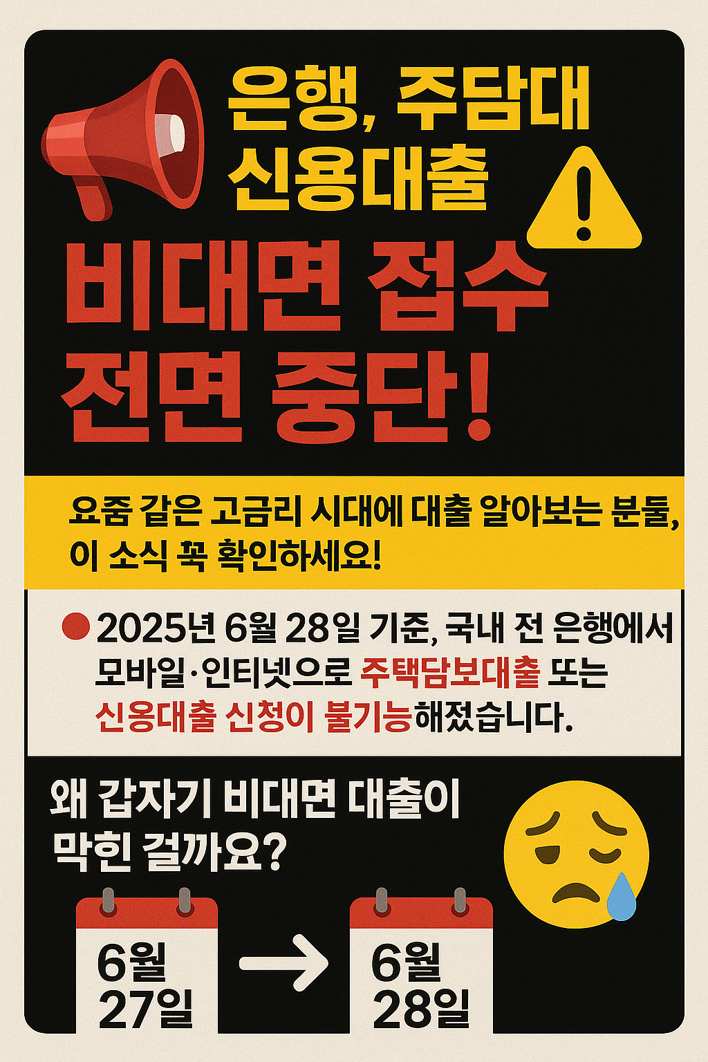 은행, 주담대, 신용대출 비대면 접수 전면 중단